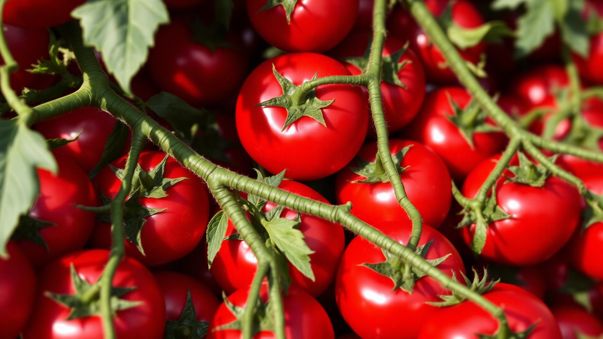 Fresh greenhouse tomatoes on the vine